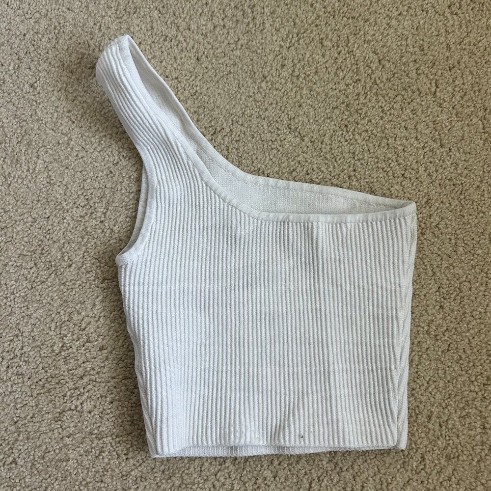 Sculpt Knit One-shoulder Cropped Tank White